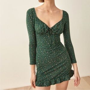 Reformation Anjeline Long sleeve stretch tencel Lyocell Knit Floral Dress Green